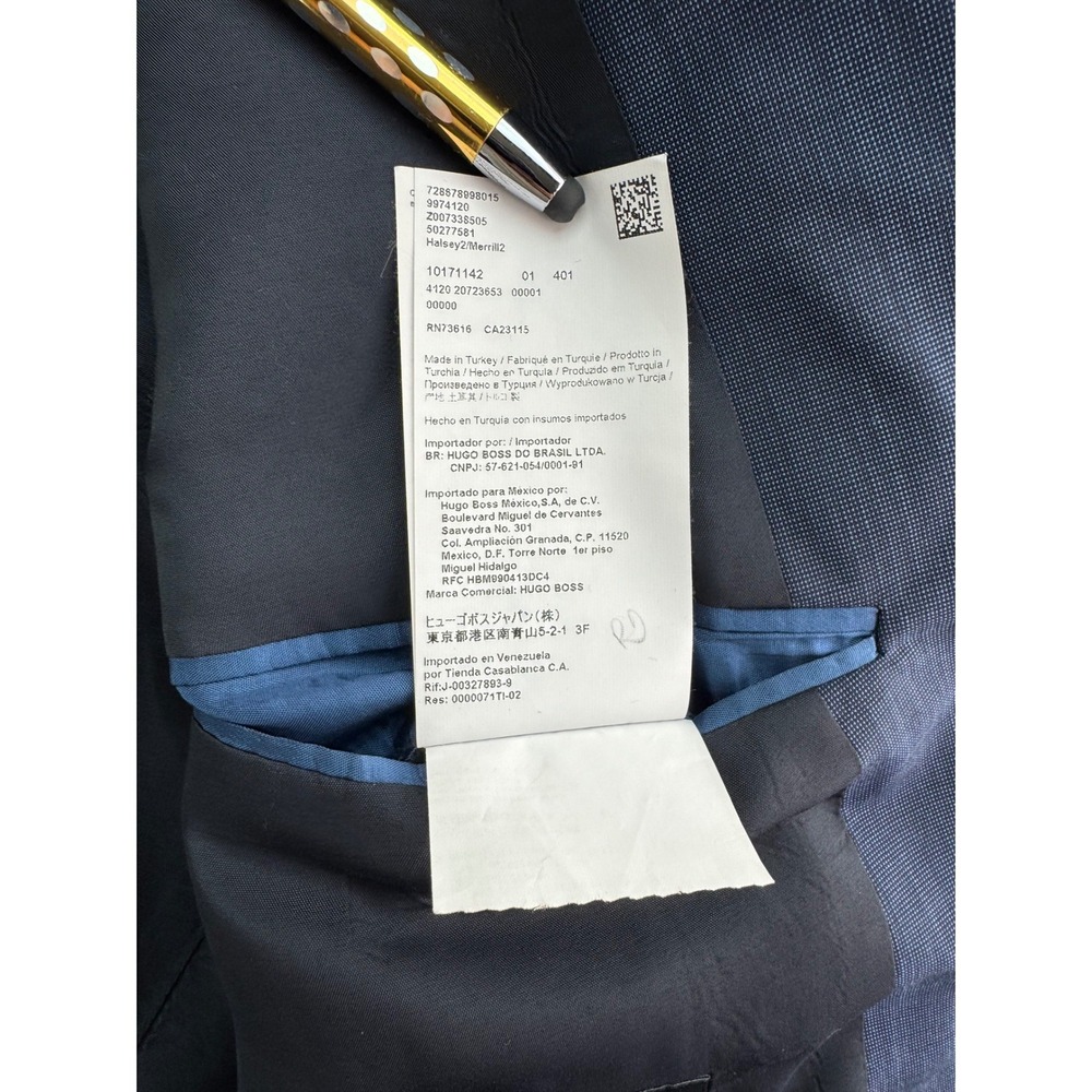 HUGO BOSS Mens Blue Wool Blend Sport Coat Blazer Jacket Size 44R Two Button - Picture 9 of 16